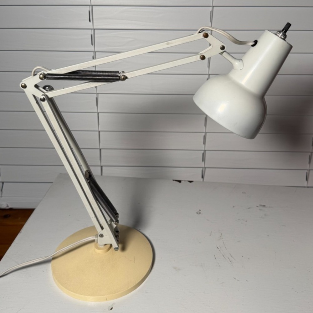 Vintage MCM LUXO Desk Lamp Industrial White w/ Base* TESTED Pixar